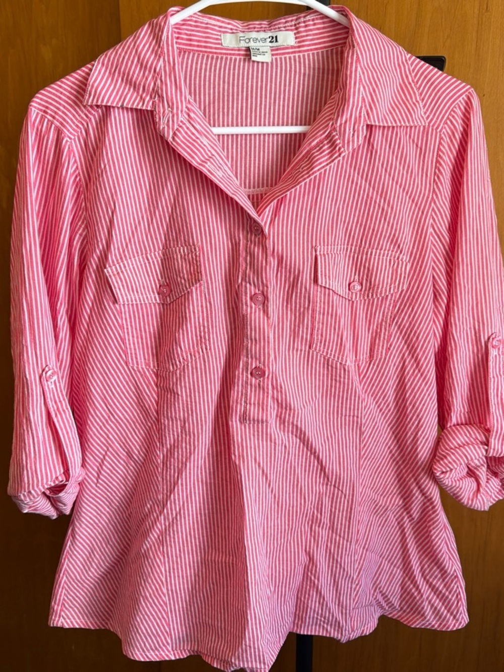 Forever 21 Pink and White Striped Girls' Button-Front Shirt